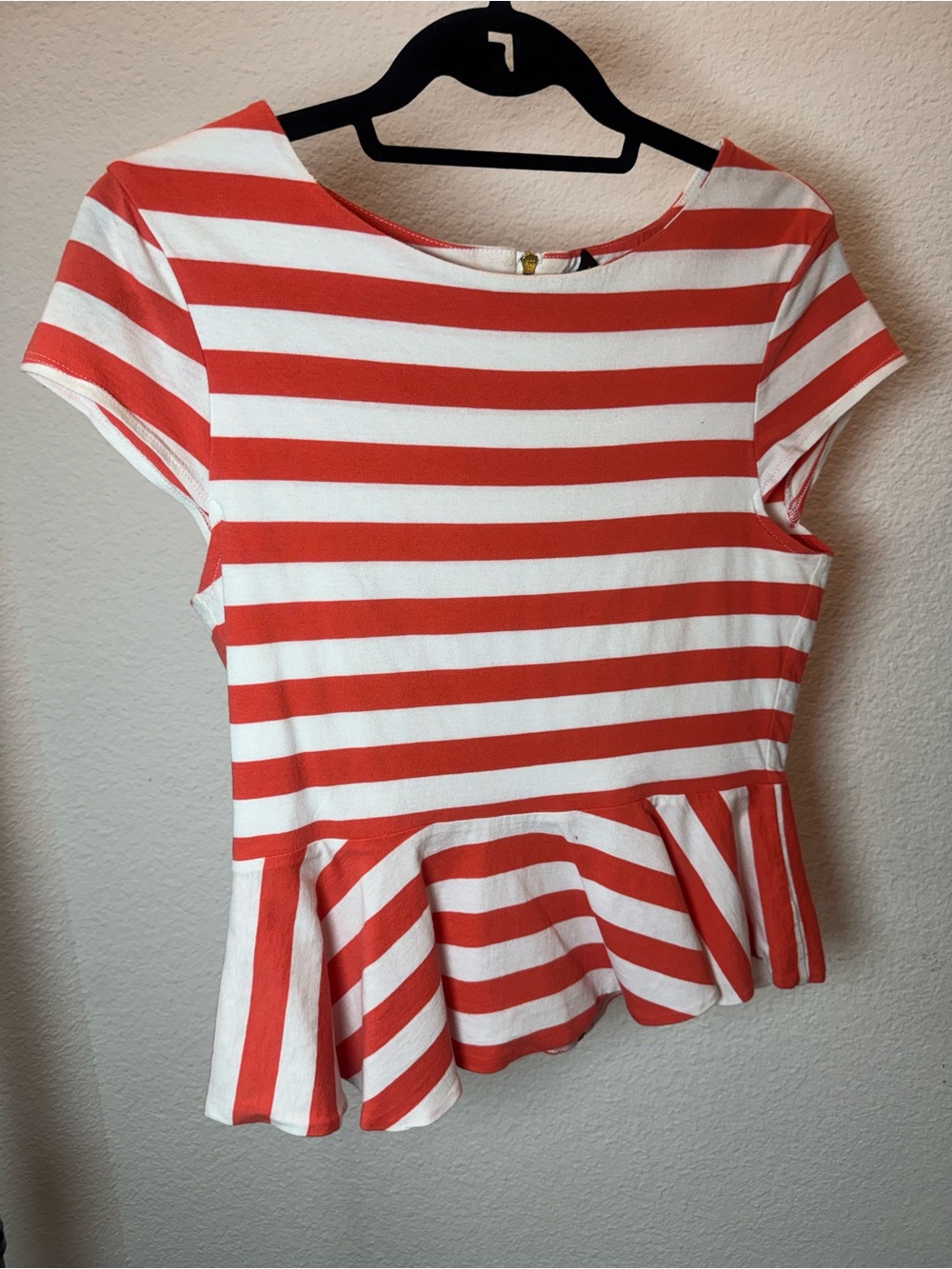 Bebe Orange & White Striped Peplum Top Women’s Medium